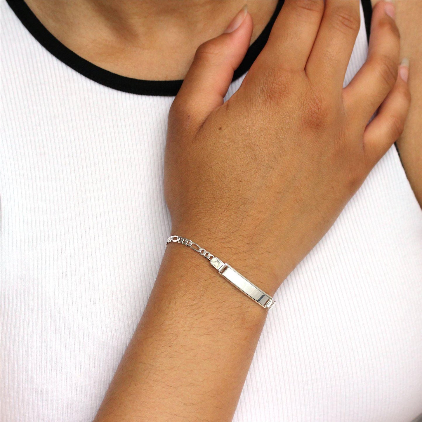 Sterling Silver Figaro ID Identity Bracelet Adult & Child