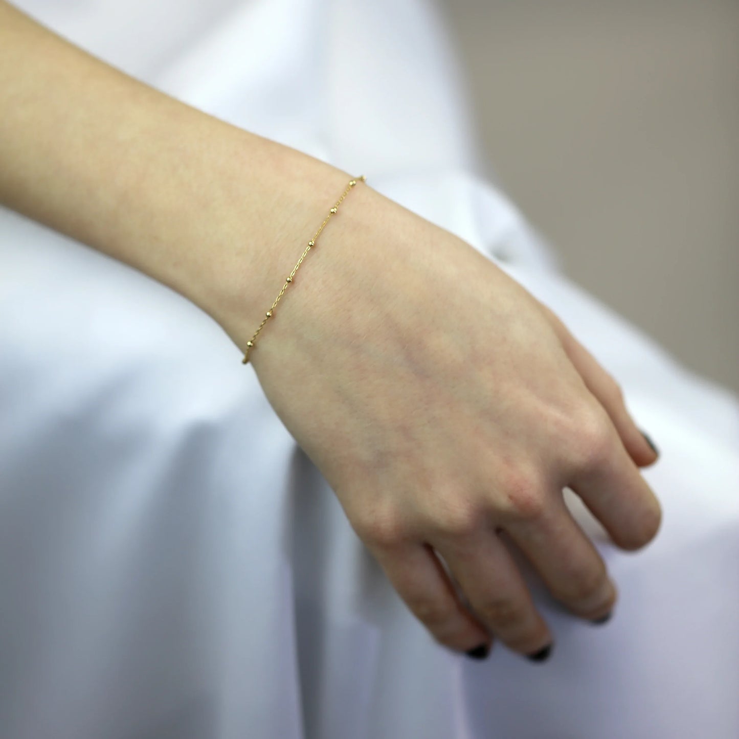 9ct Gold Bobble Ball Bead Chain Bracelet 7.5 Inches