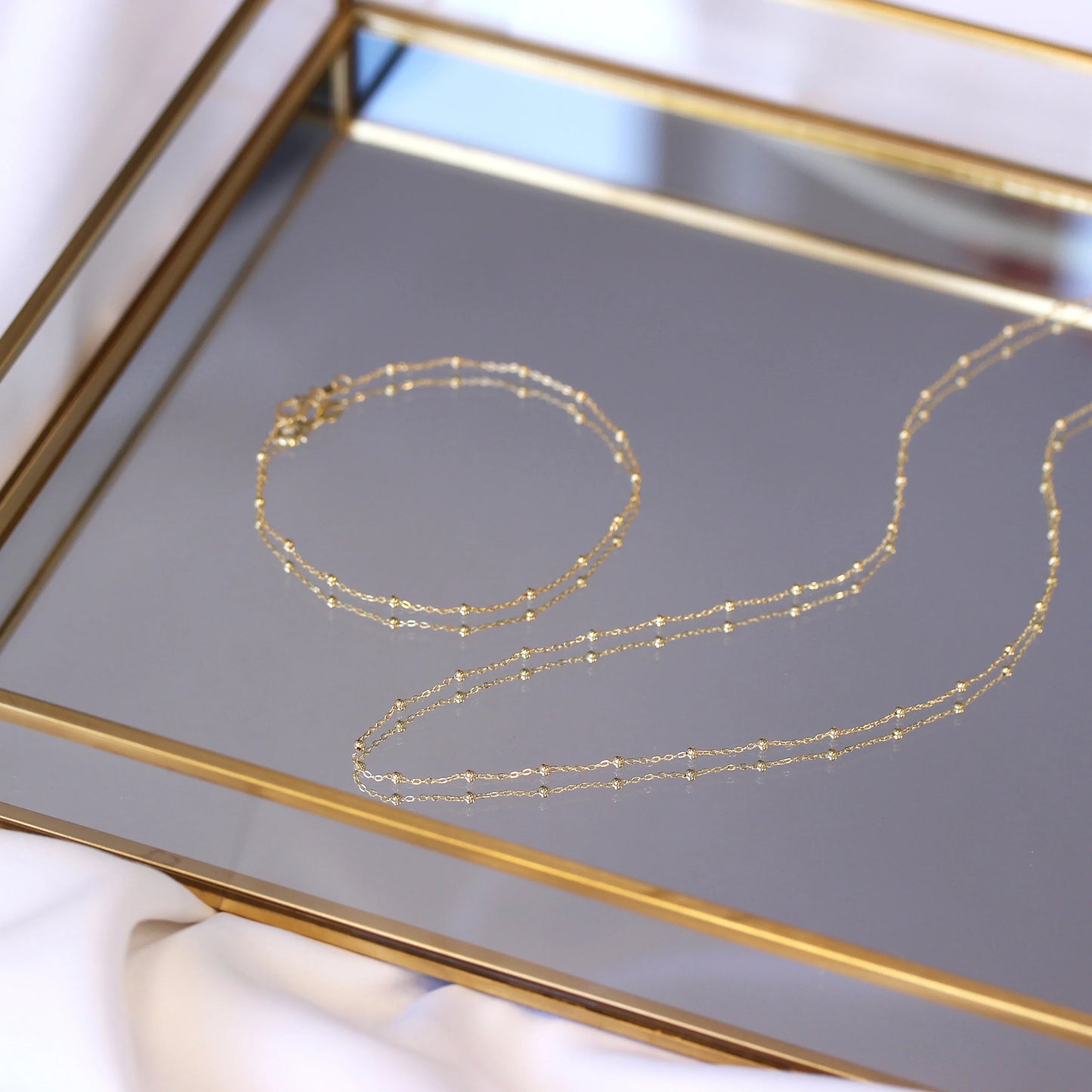 9ct Gold Bobble Ball Bead Chain Bracelet 7.5 Inches