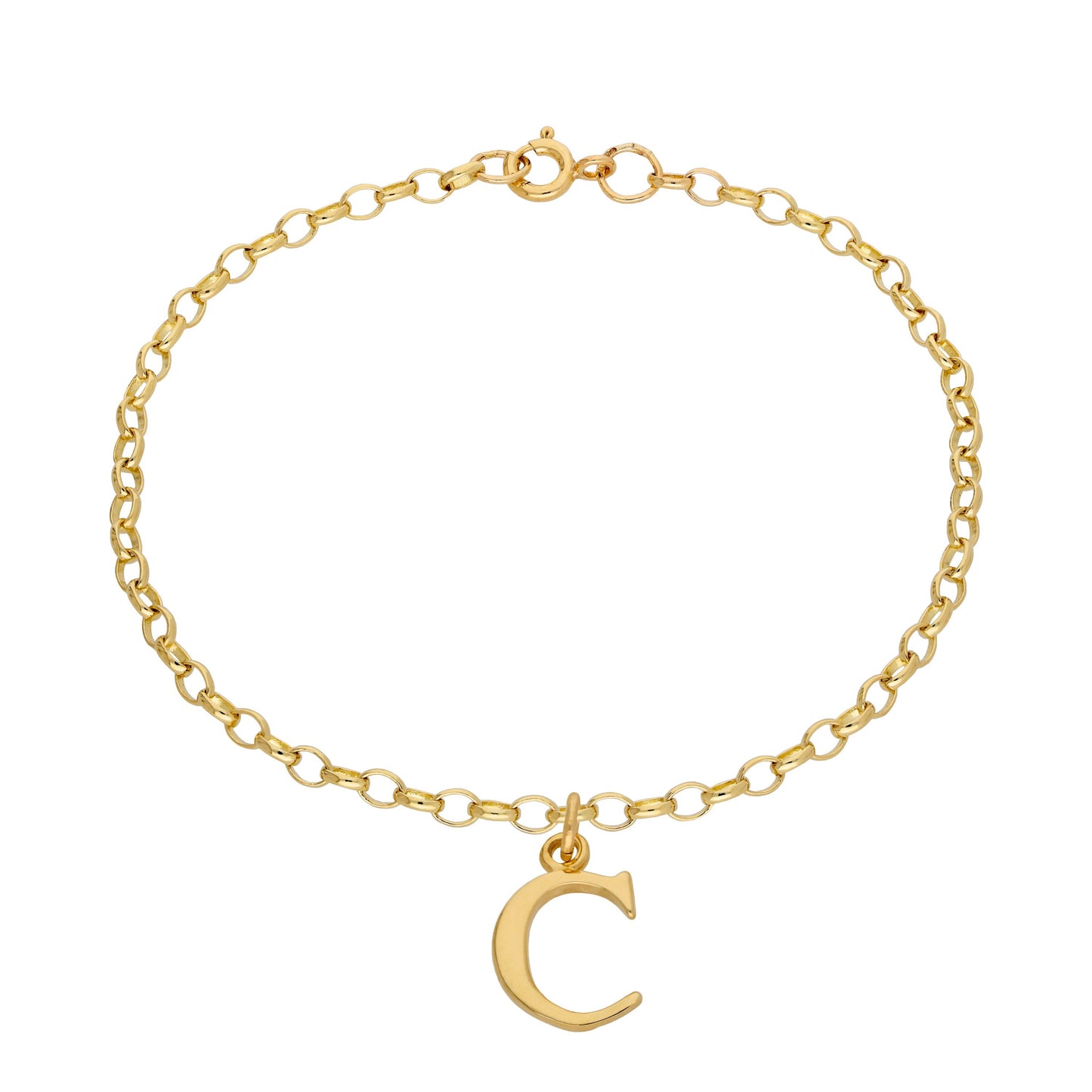 9ct Gold 7 Inch Fine Starter Charm Bracelet Letter A - Z