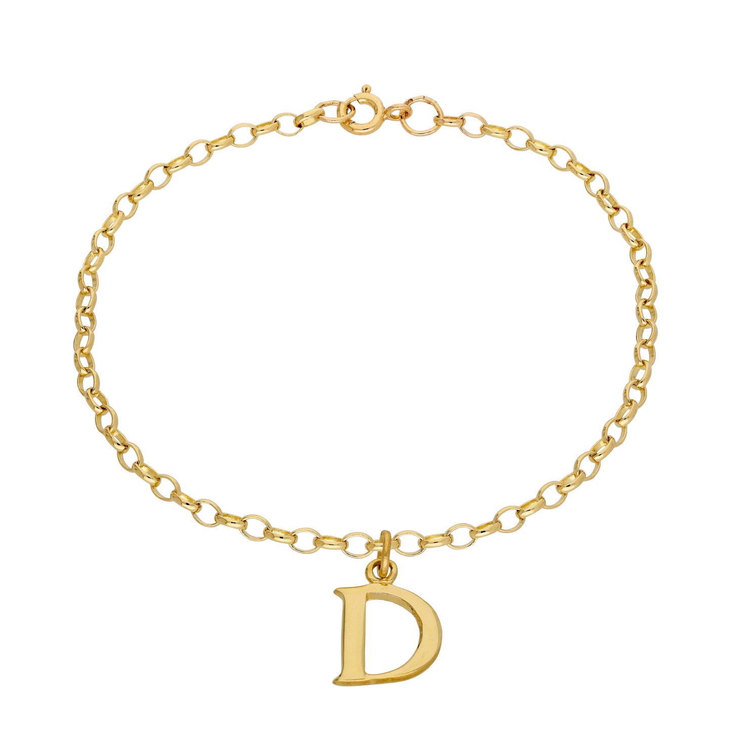 9ct Gold 7 Inch Fine Starter Charm Bracelet Letter A - Z