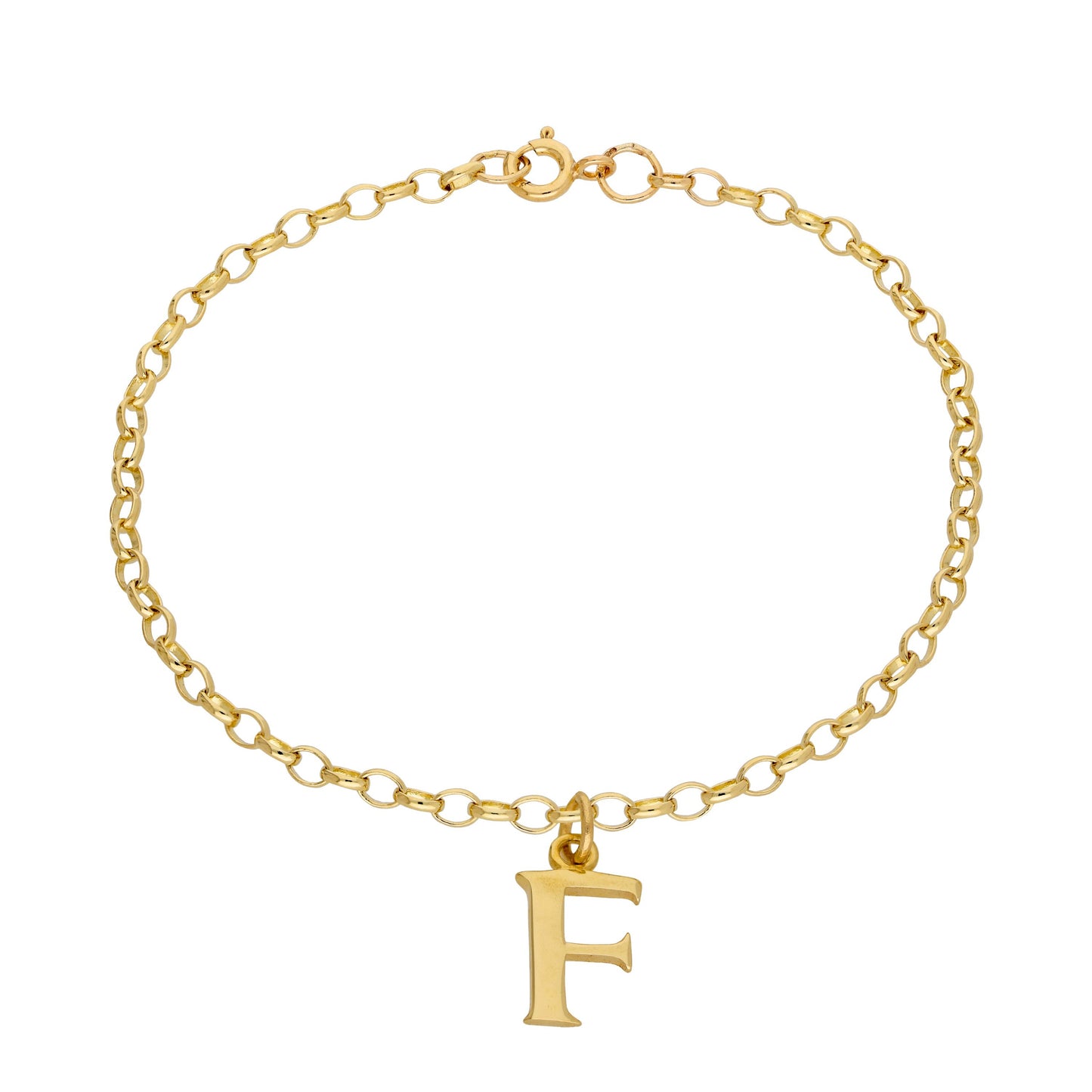 9ct Gold 7 Inch Fine Starter Charm Bracelet Letter A - Z