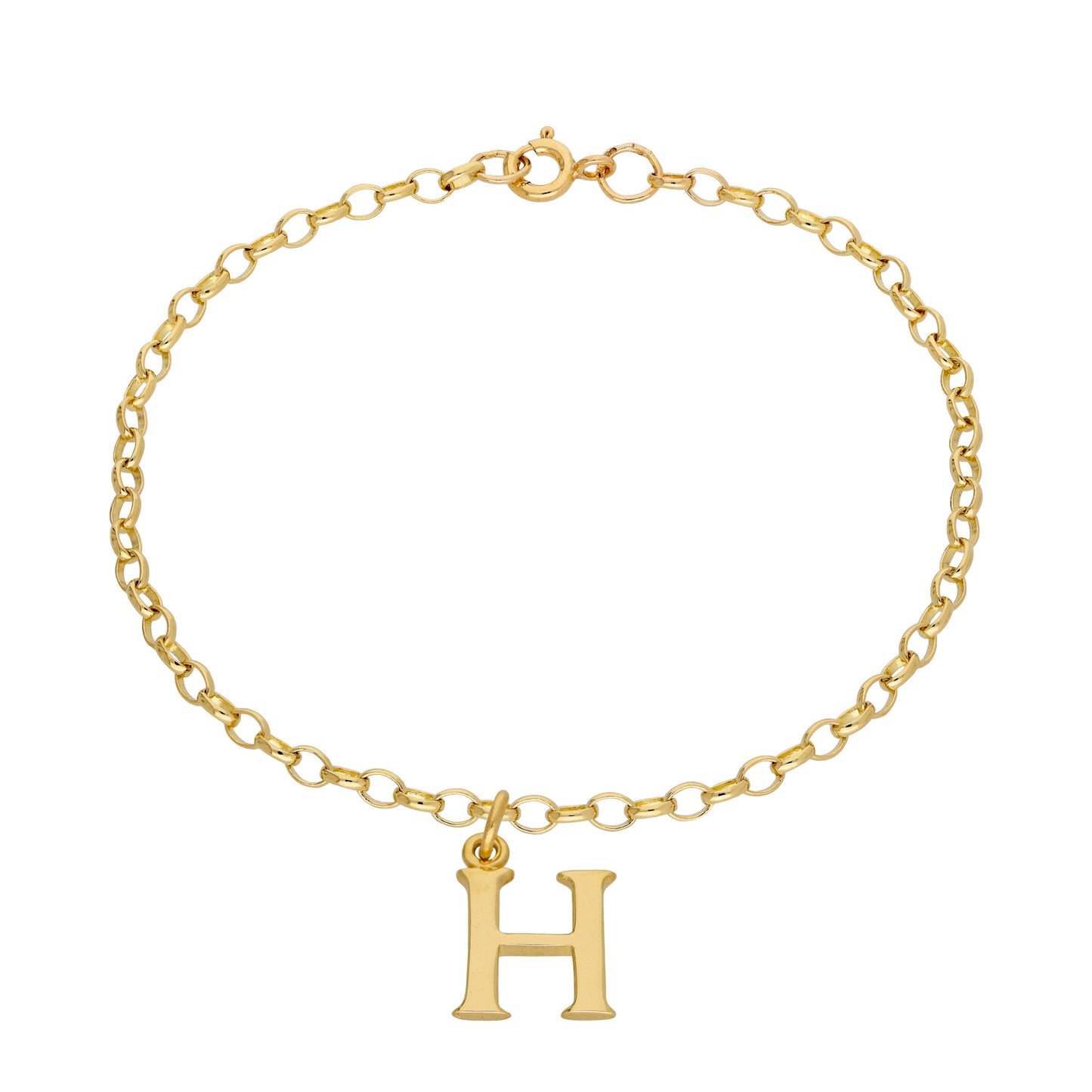 9ct Gold 7 Inch Fine Starter Charm Bracelet Letter A - Z