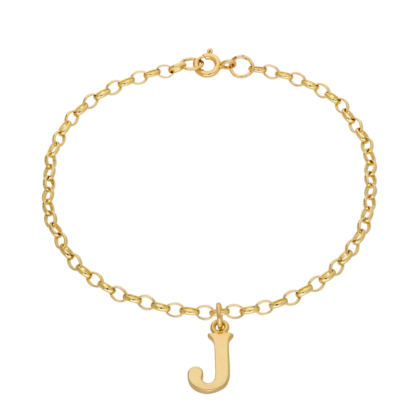 9ct Gold 7 Inch Fine Starter Charm Bracelet Letter A - Z
