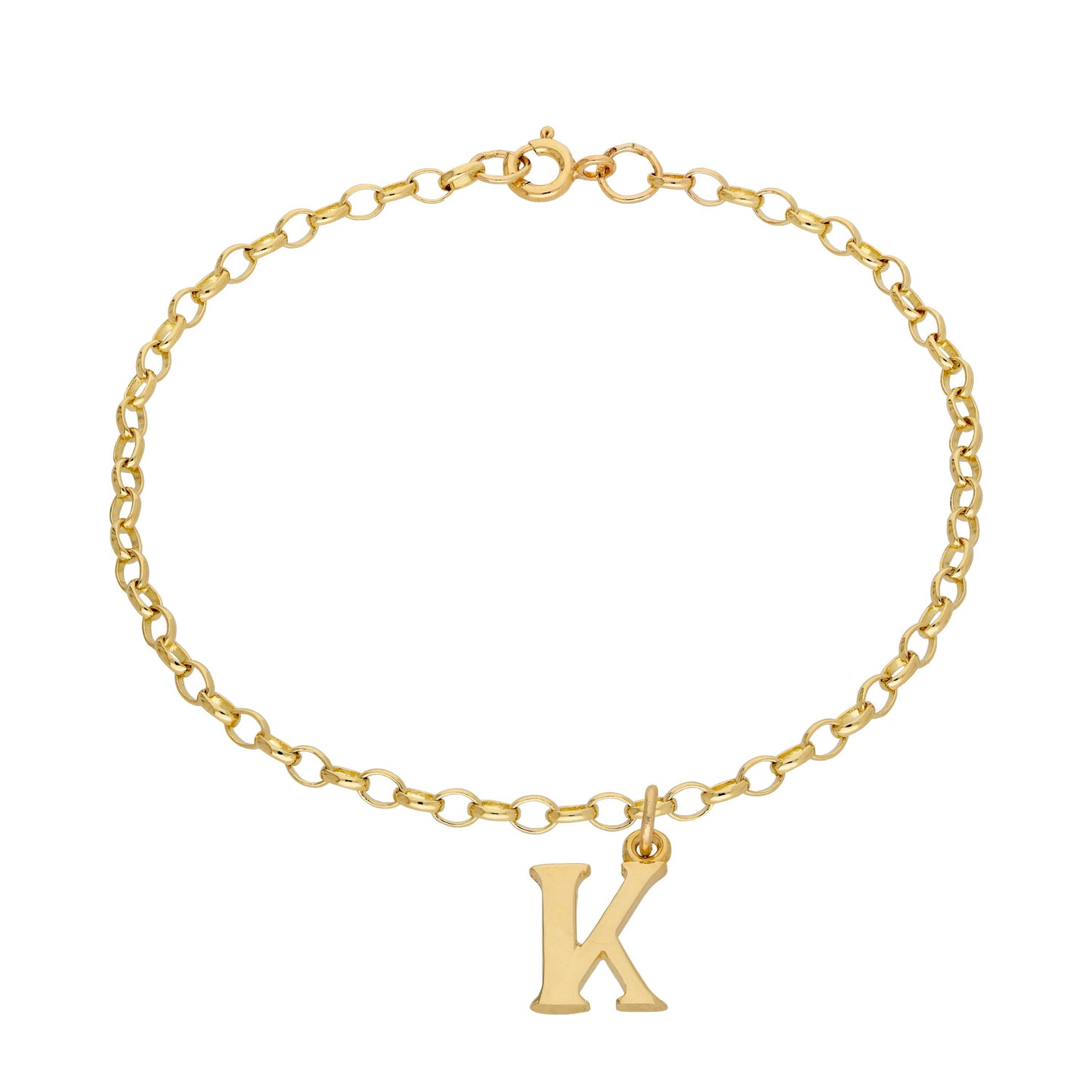 9ct Gold 7 Inch Fine Starter Charm Bracelet Letter A - Z