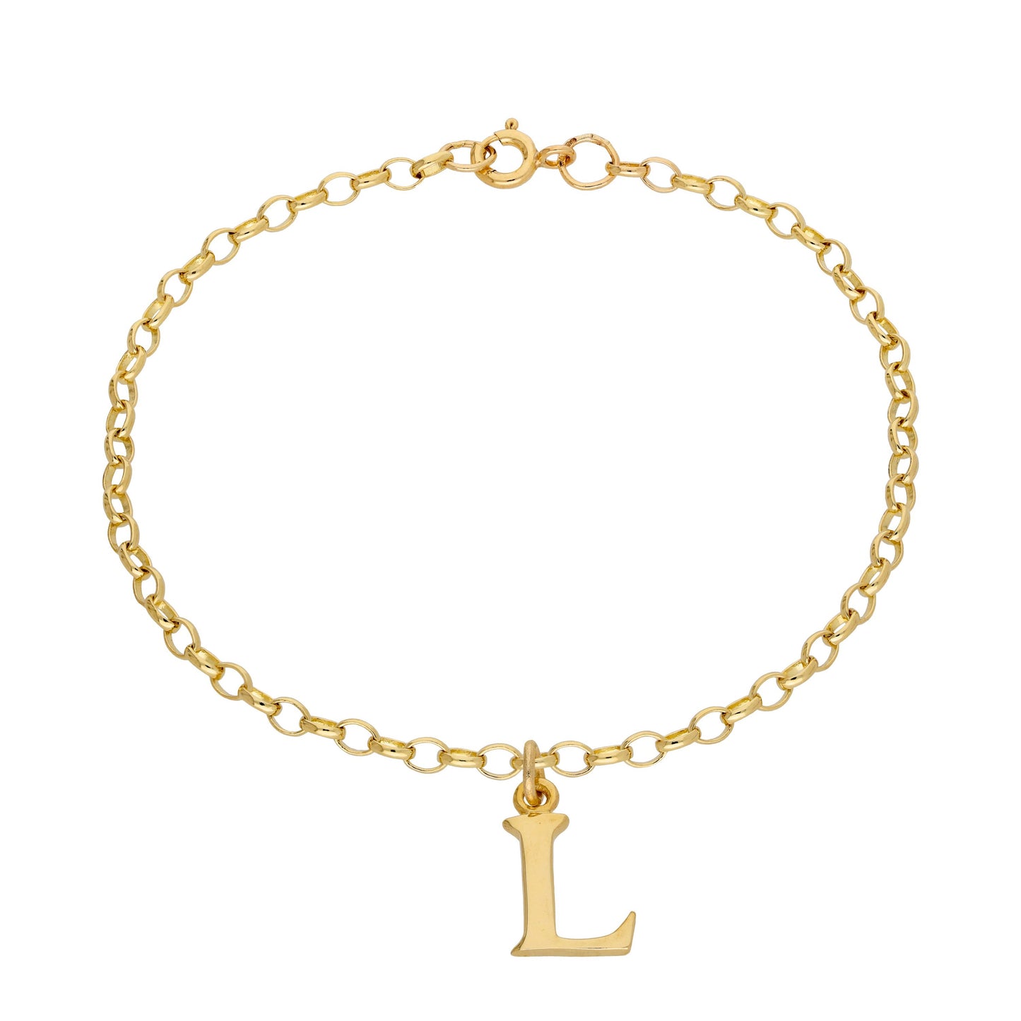 9ct Gold 7 Inch Fine Starter Charm Bracelet Letter A - Z