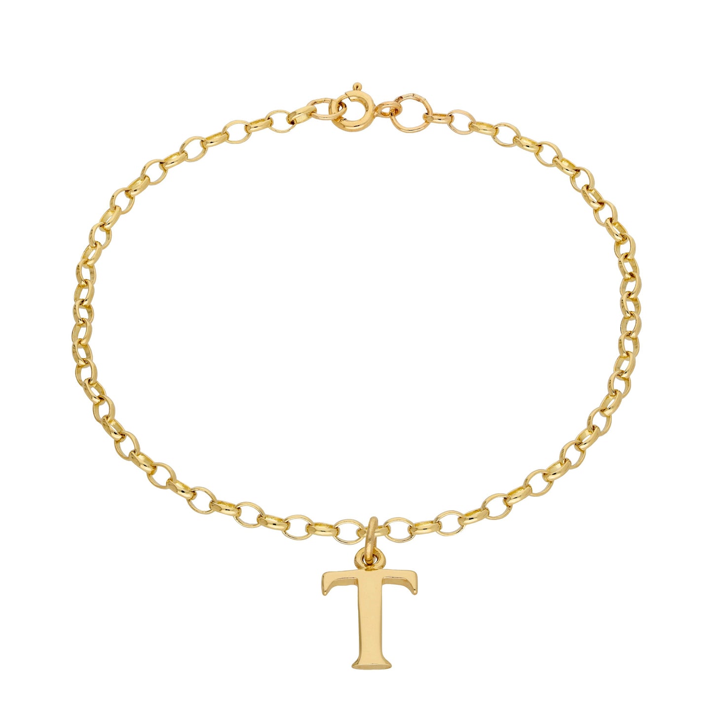 9ct Gold 7 Inch Fine Starter Charm Bracelet Letter A - Z