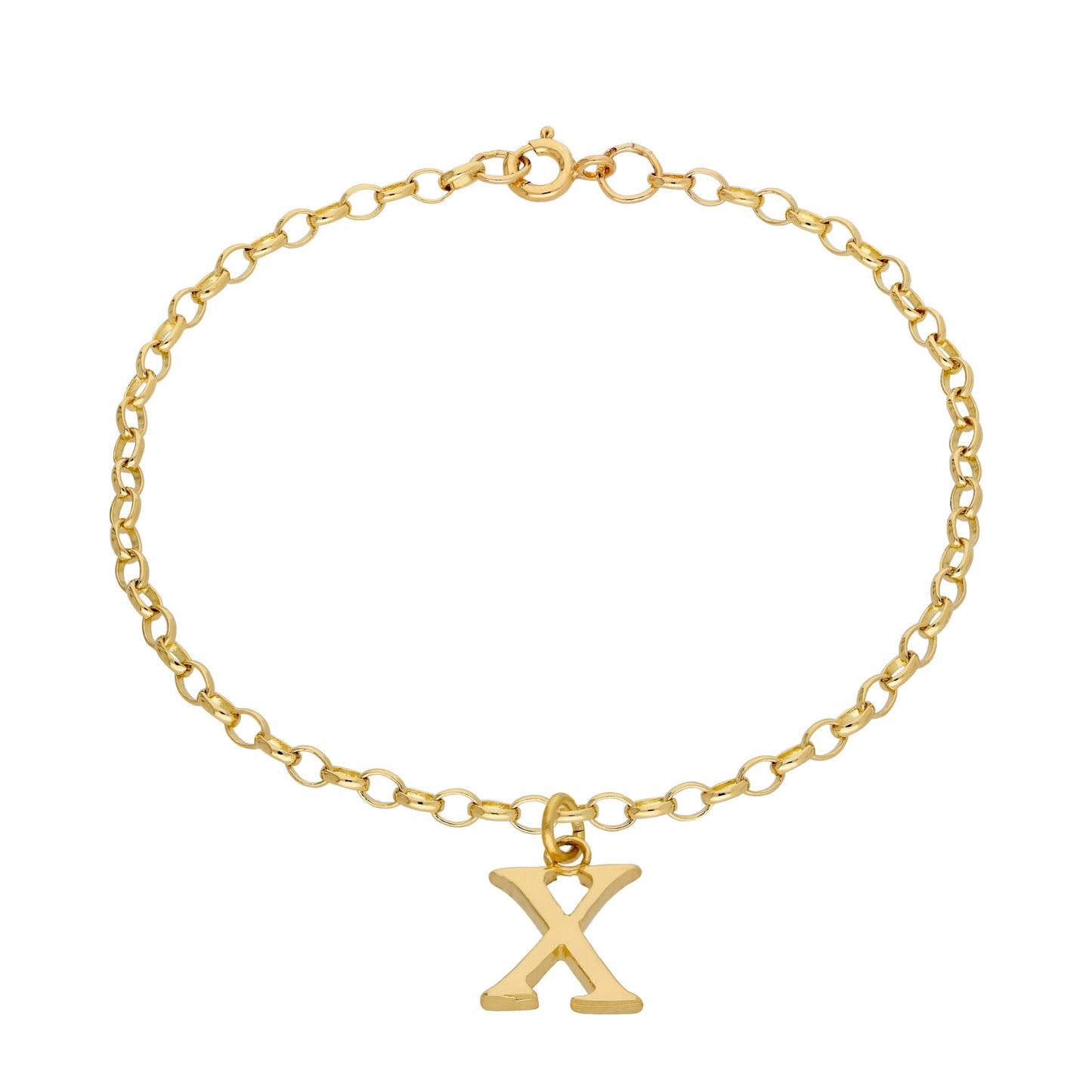 9ct Gold 7 Inch Fine Starter Charm Bracelet Letter A - Z