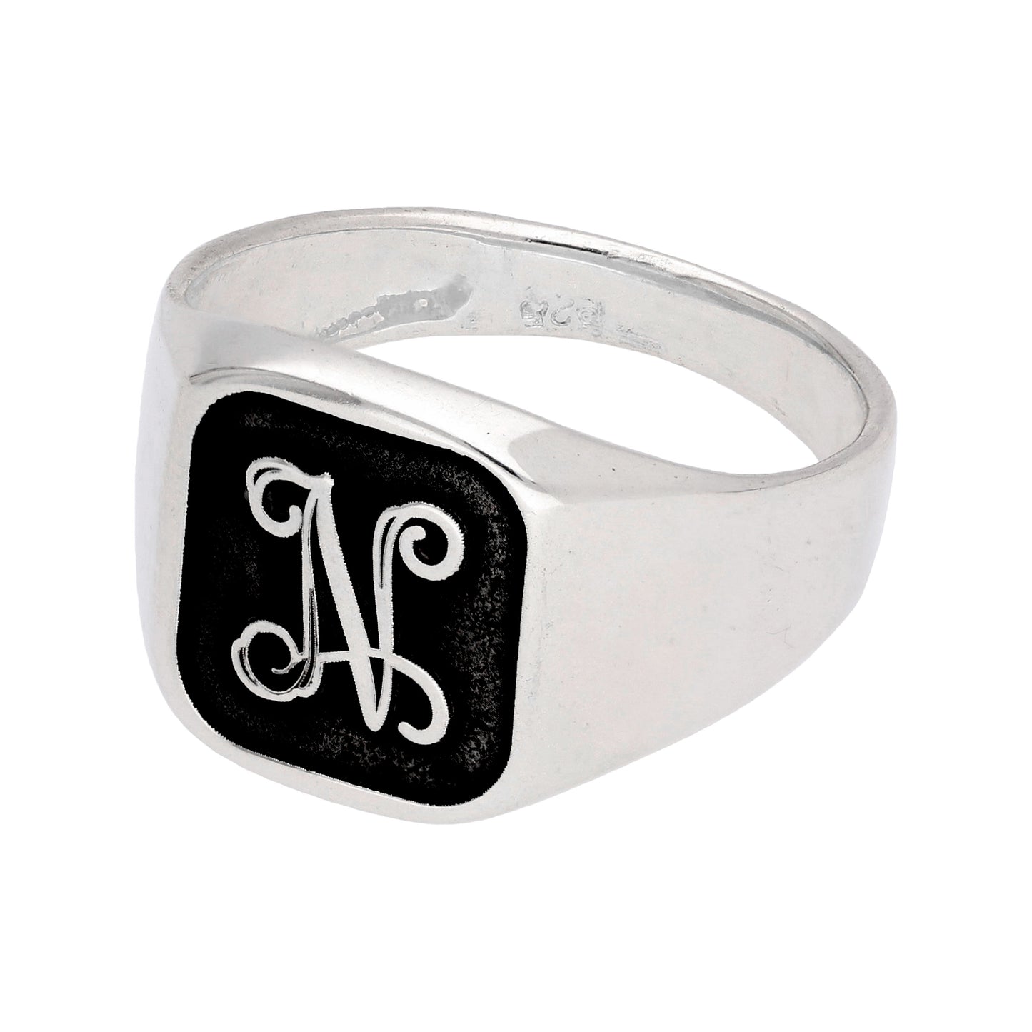 Sterling Silver Script Monogram Square Signet Ring Size M - Z+1