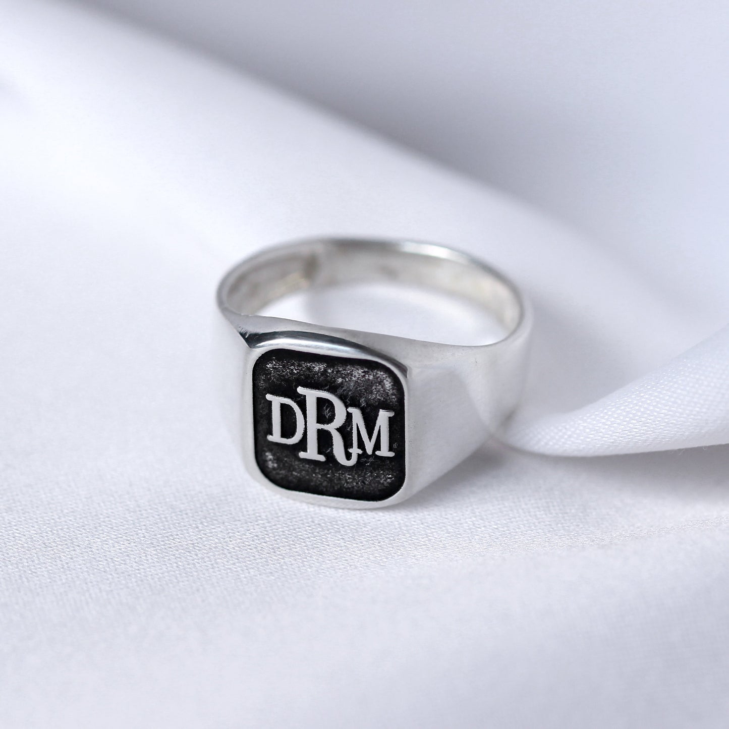 Sterling Silver Triple Monogram Square Signet Ring M - Z+1