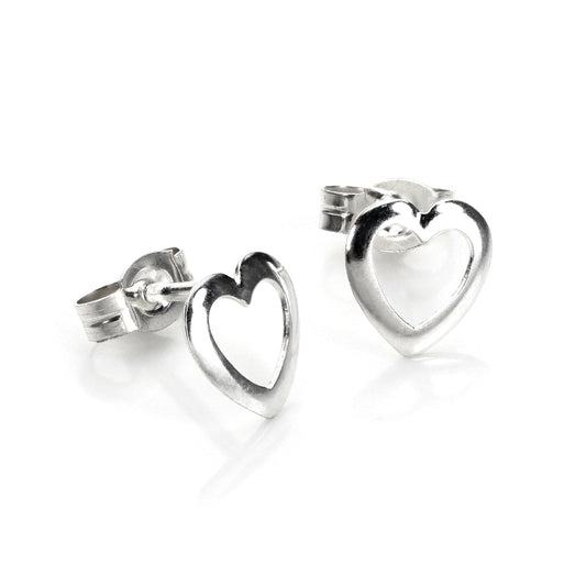 Sterling Silver Open Rounded Heart Stud Earrings