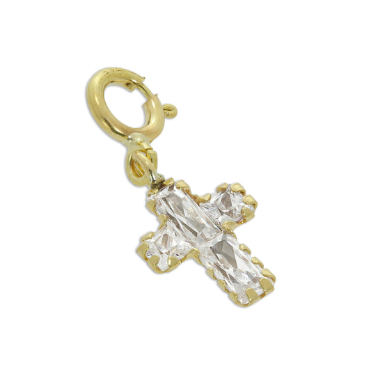 9ct Gold & Clear CZ Cross Clip on Charm