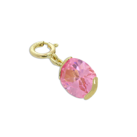 9ct Gold & Pink CZ Crystal Oval Clip on Charm