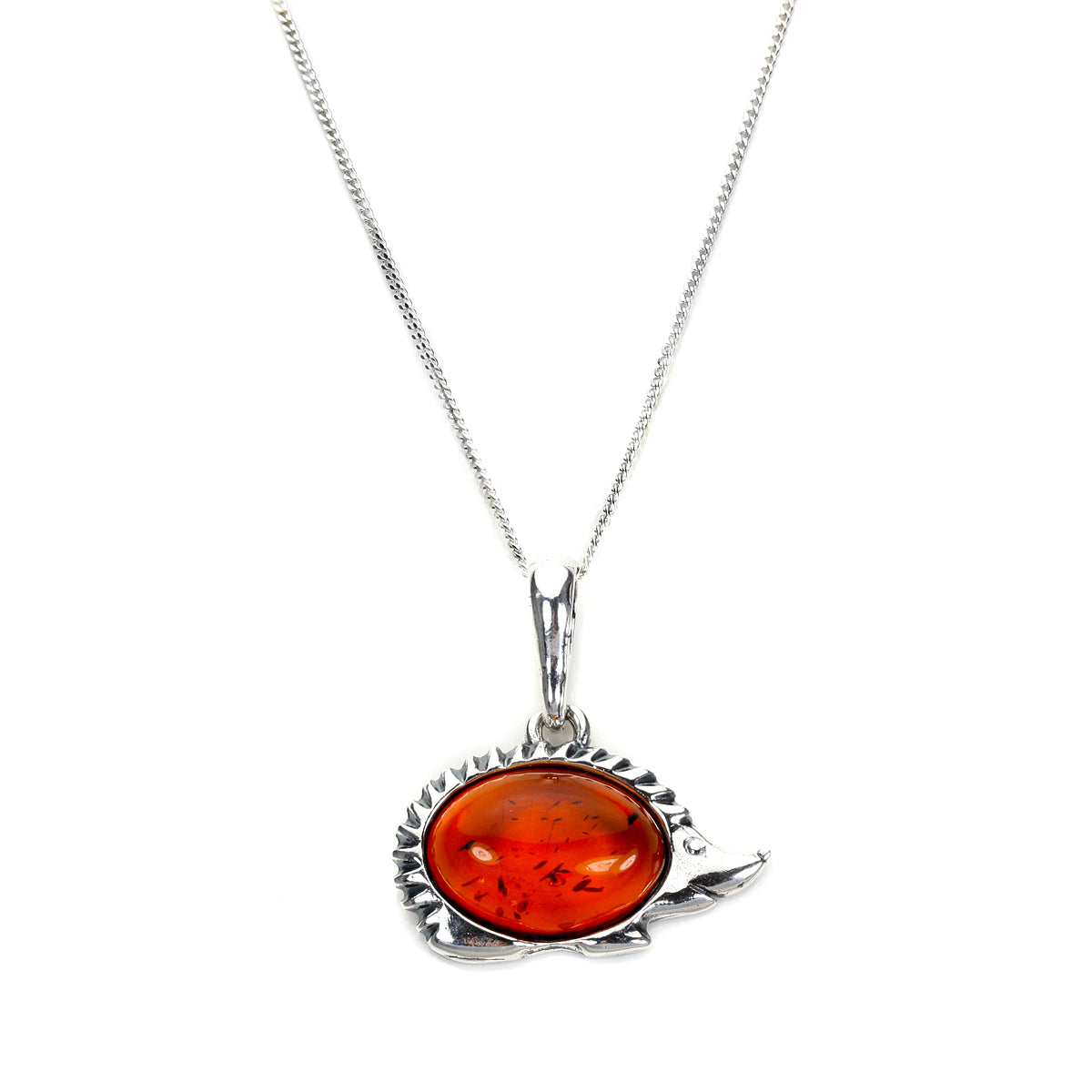 Sterling Silver & Baltic Amber Hedgehog Pendant