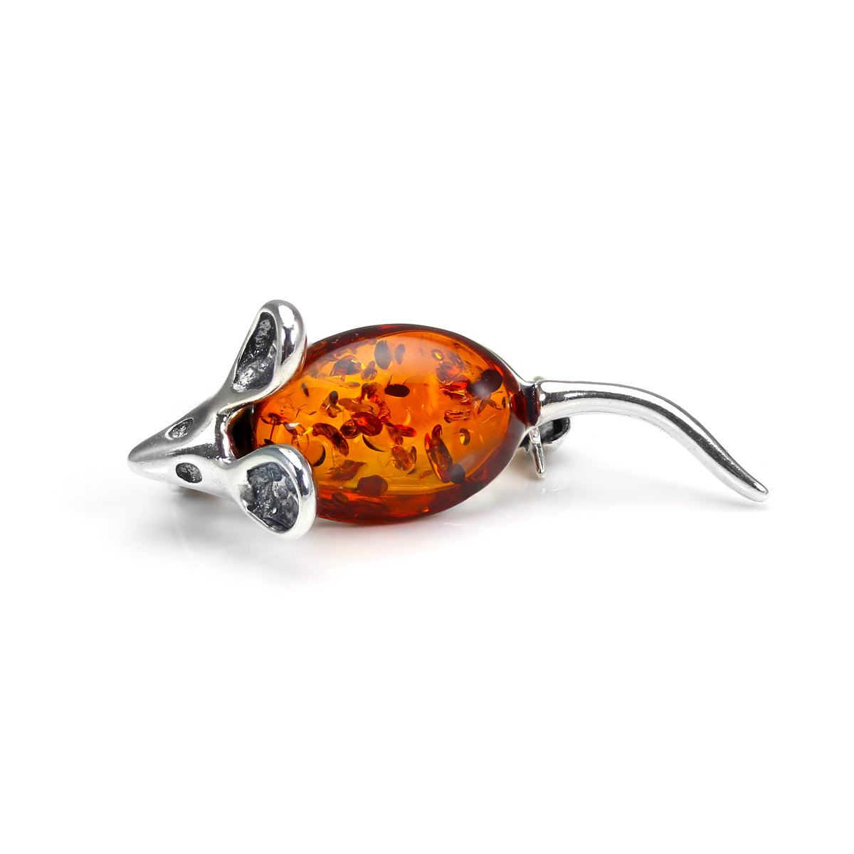 Sterling Silver & Baltic Amber Congac Mouse Brooch