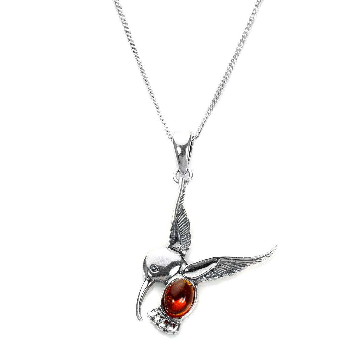 Sterling Silver & Baltic Amber Hummingbird Pendant