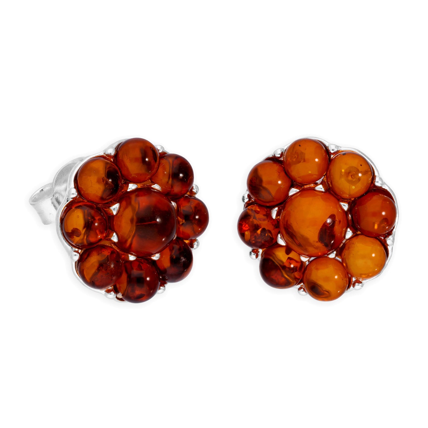 Sterling Silver & Baltic Amber Big Flower Stud Earrings