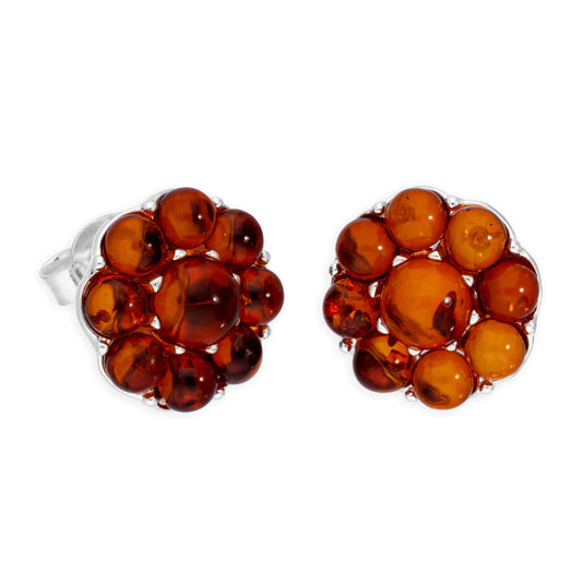 Sterling Silver & Baltic Amber Big Flower Stud Earrings
