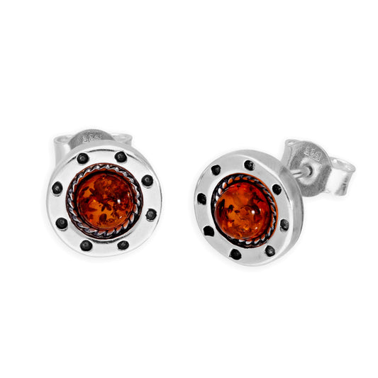 Sterling Silver & Baltic Amber Fancy Wheel Stud Earrings