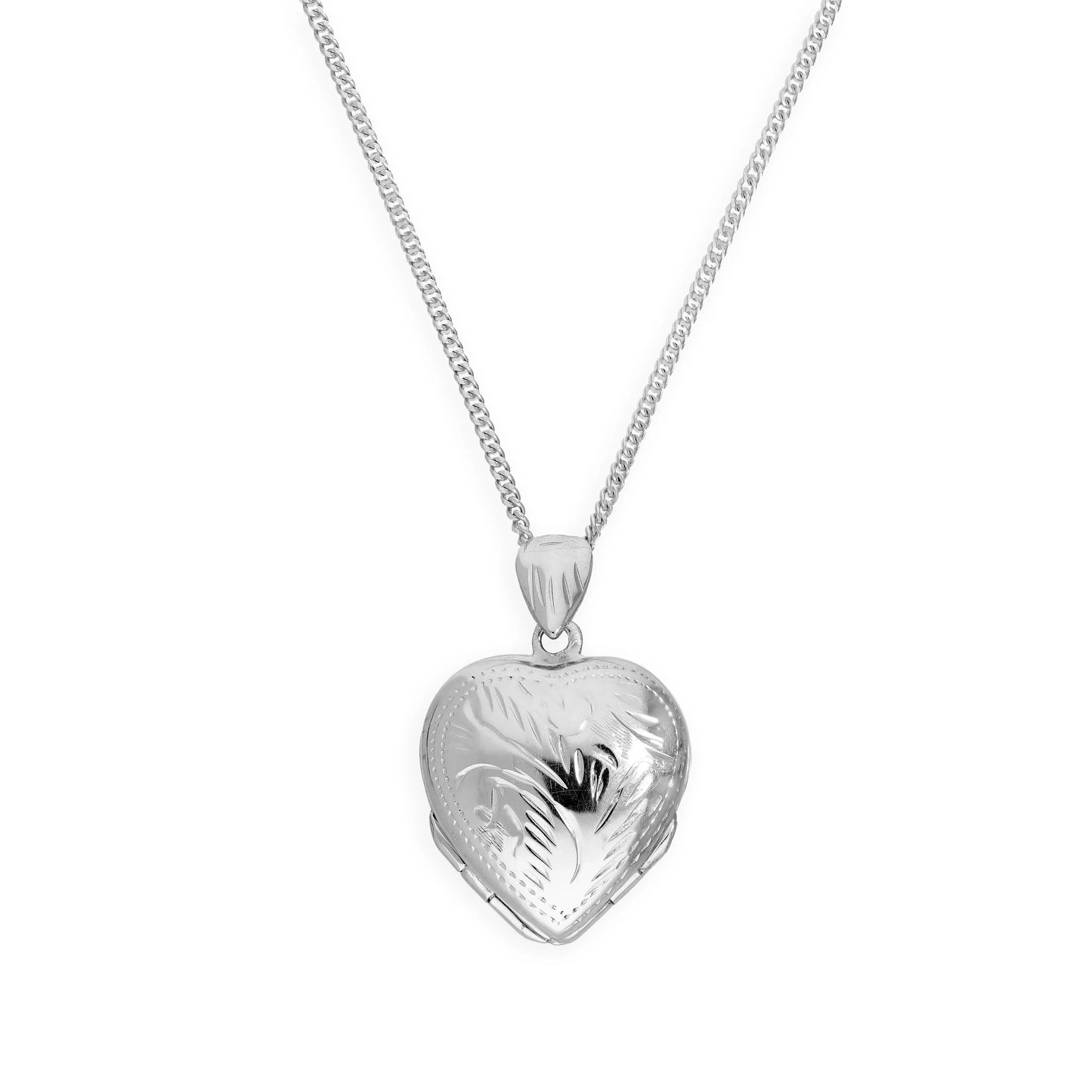 Small Sterling Silver 4 Photo Engraved Heart Family Locket Necklace 18 - 22 Inches