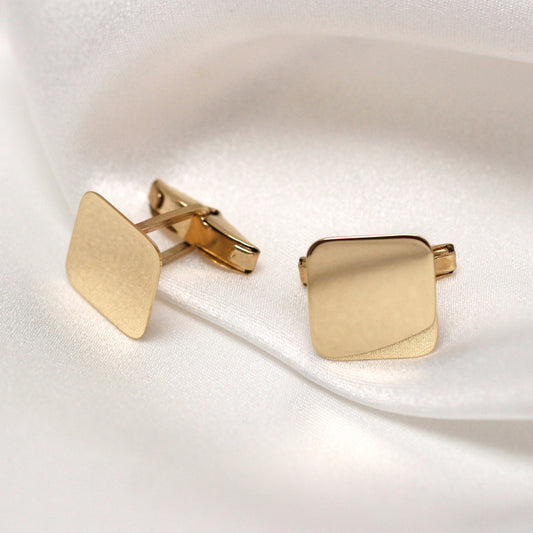 9ct Gold Plain Square Swivel Back Cufflinks