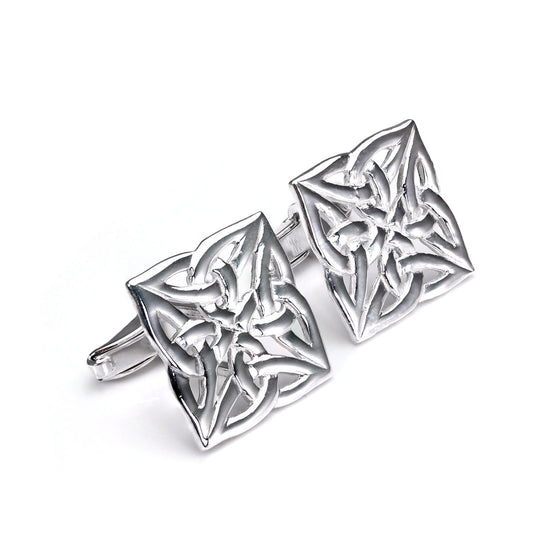 Sterling Silver Celtic Weave Square Swivel Back Cufflinks