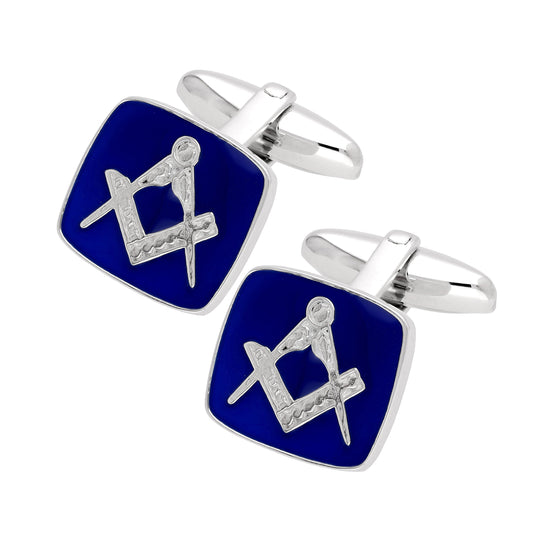 Sterling Silver Masonic Blue Enamel Cufflinks