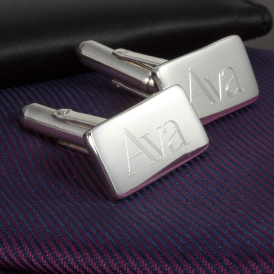 Sterling Silver Plain Rectangular Cufflinks