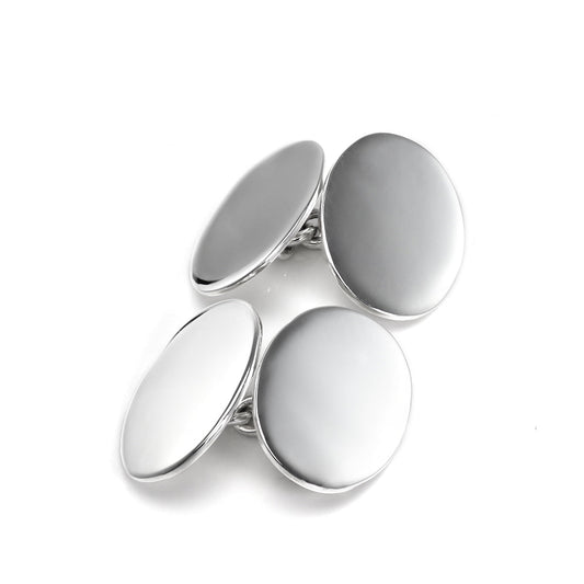 Sterling Silver Double-Sided Plain Oval Cufflinks