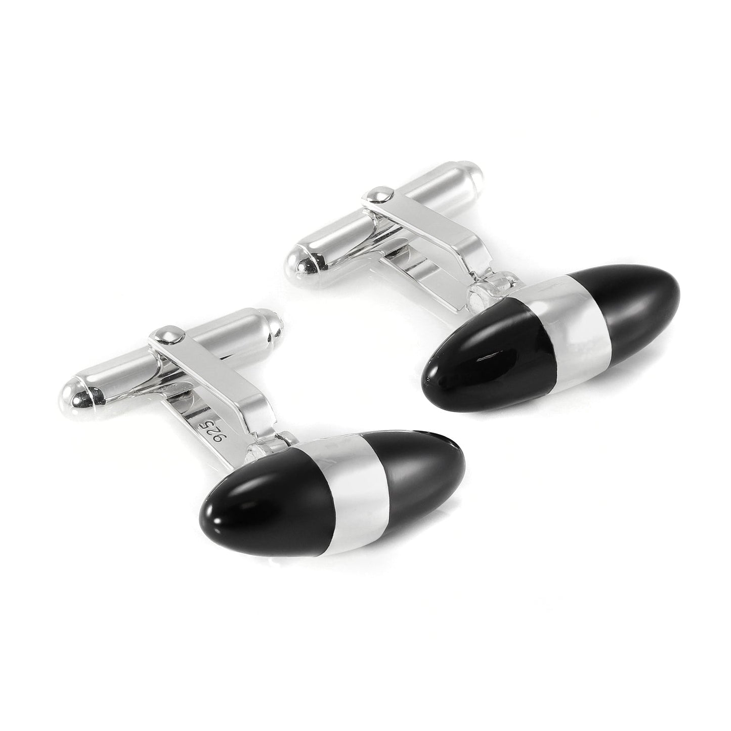 Sterling Silver Onyx Bullet Cufflinks