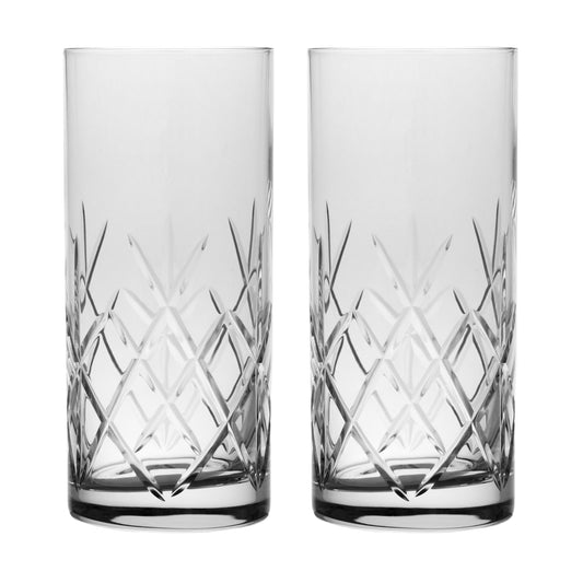 Set of 2 Hand Cut Crystal High Ball Glasses