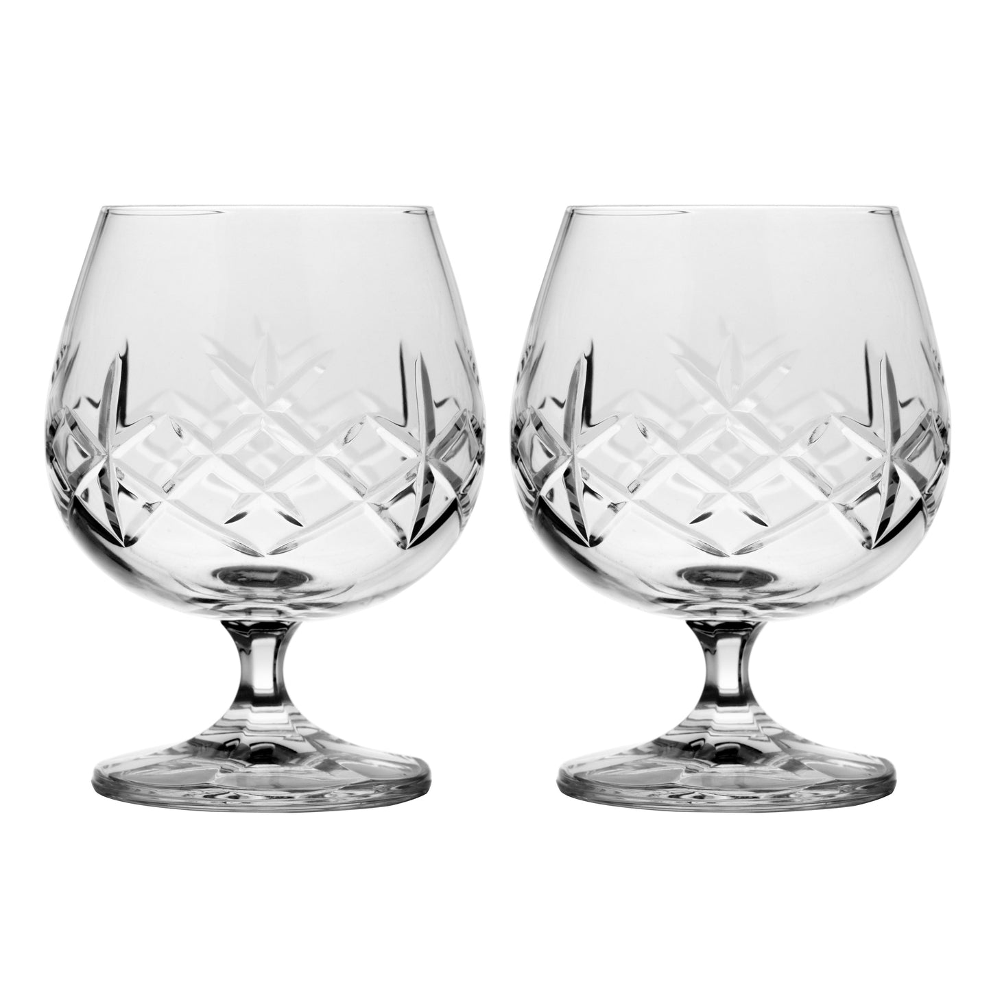 Set of 2 Large Hand Cut Crystal Brandy Glass