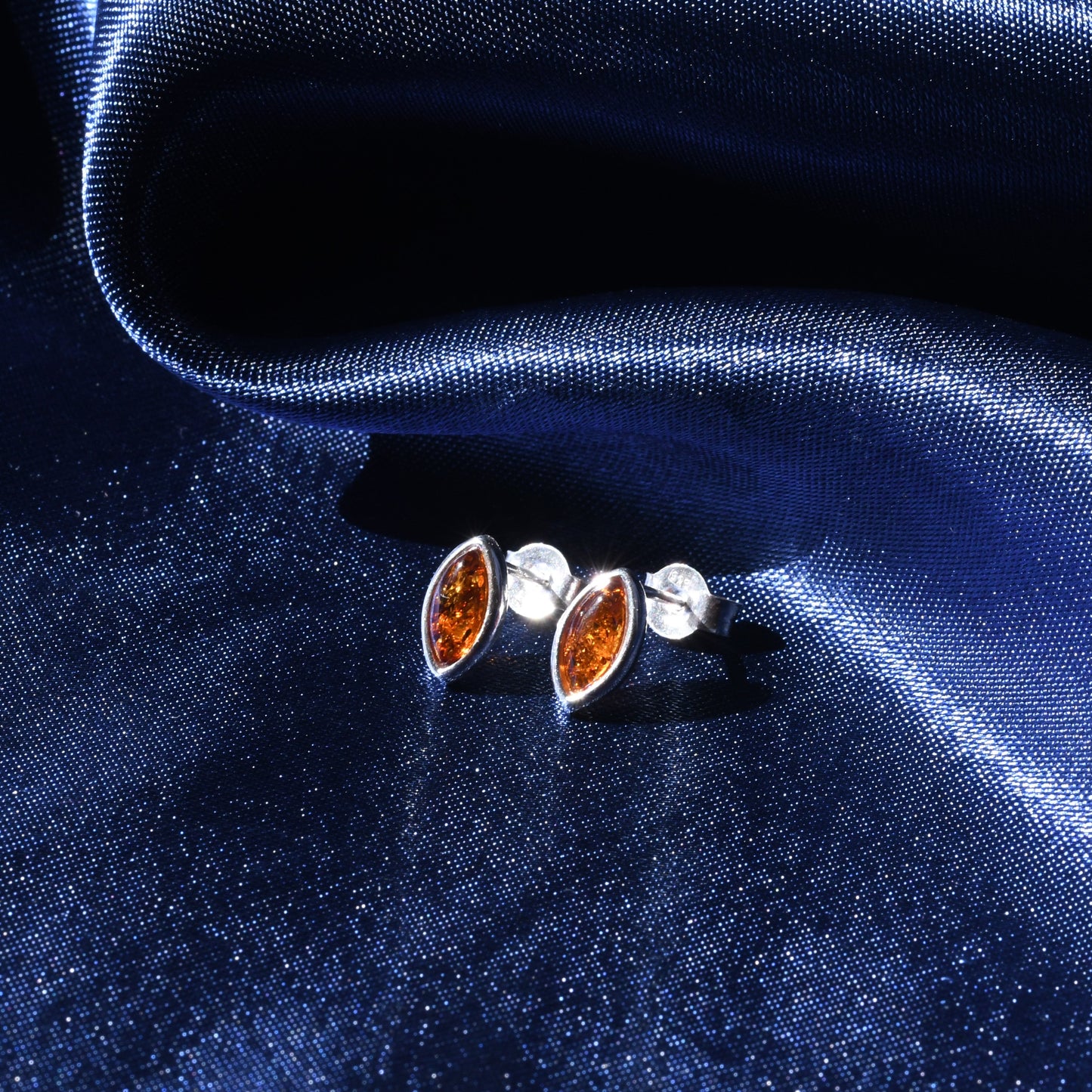 Sterling Silver & Baltic Amber Oval Stud Earrings