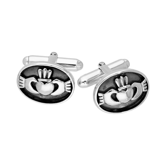 Sterling Silver Oval Claddagh Swivelback Cufflinks
