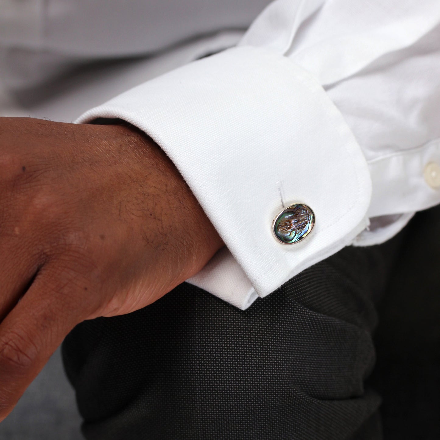 Sterling Silver & Abalone Oval Cufflinks