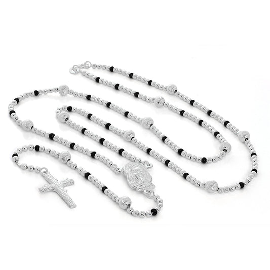 Sterling Silver Rosary Bead Necklace