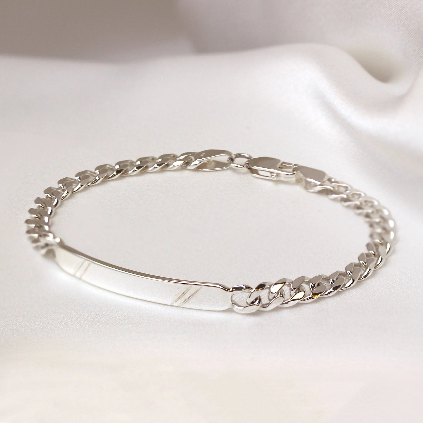 Sterling Silver 6mm Diamond Cut Curb Engravable Mens ID Bracelet 8 Inches