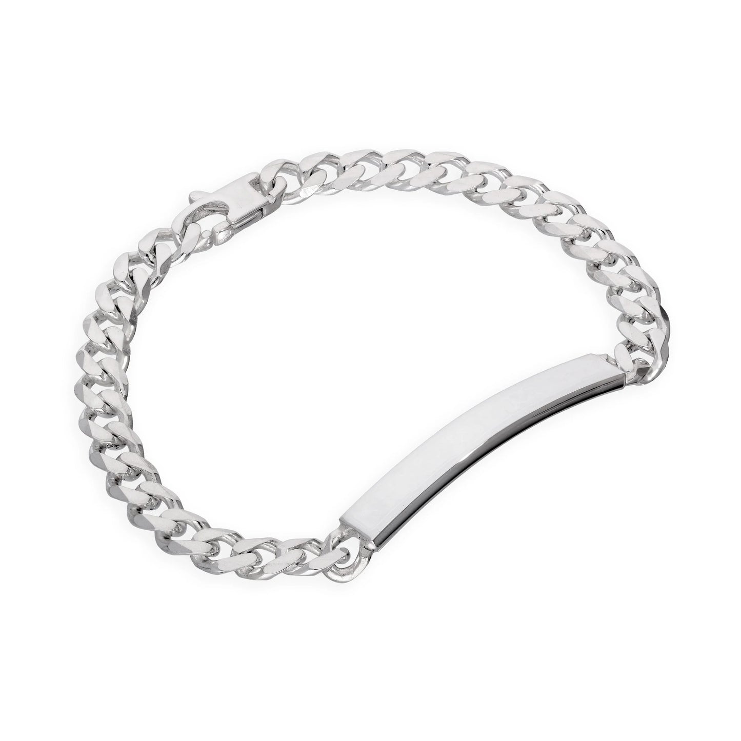 Sterling Silver Thick Heavy 7mm Curb Engravable Womens ID Plate Bracelet 7 Inches