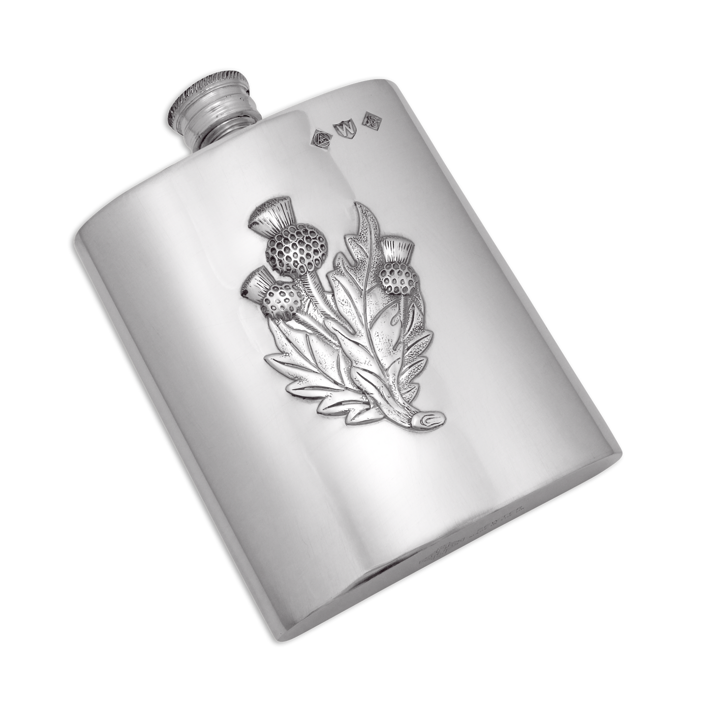 6oz Handmade Pewter Thistle Hip Flask