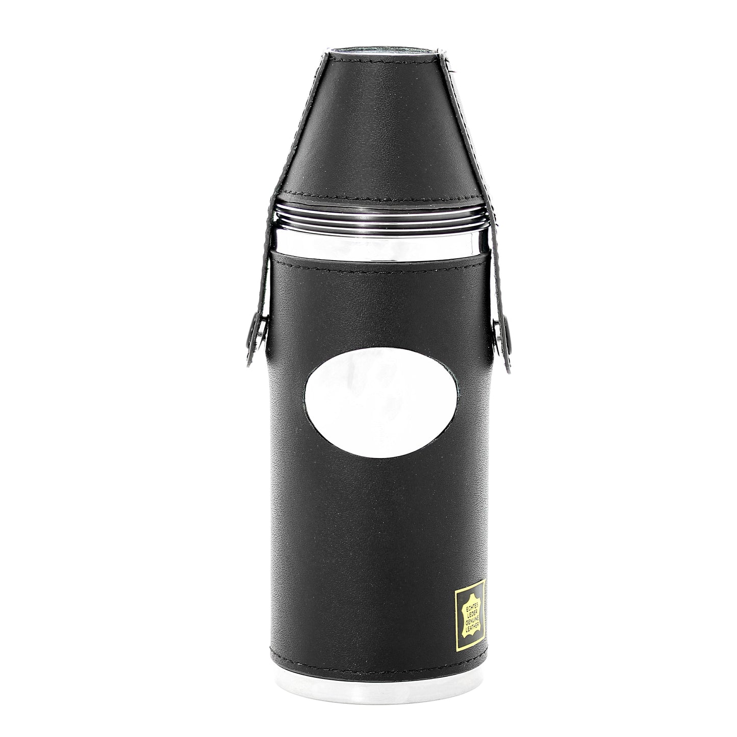 8oz Black Leather & Stainless Steel Hip Flask with Engraving Plate Personalised