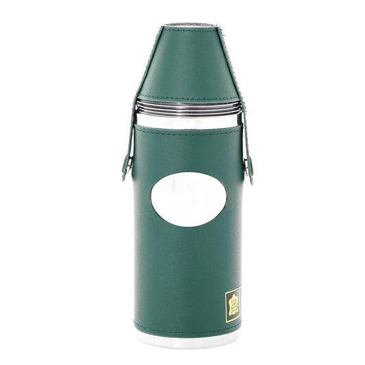 8oz Green Leather & Stainless Steel Hip Flask with Engraving Plate
