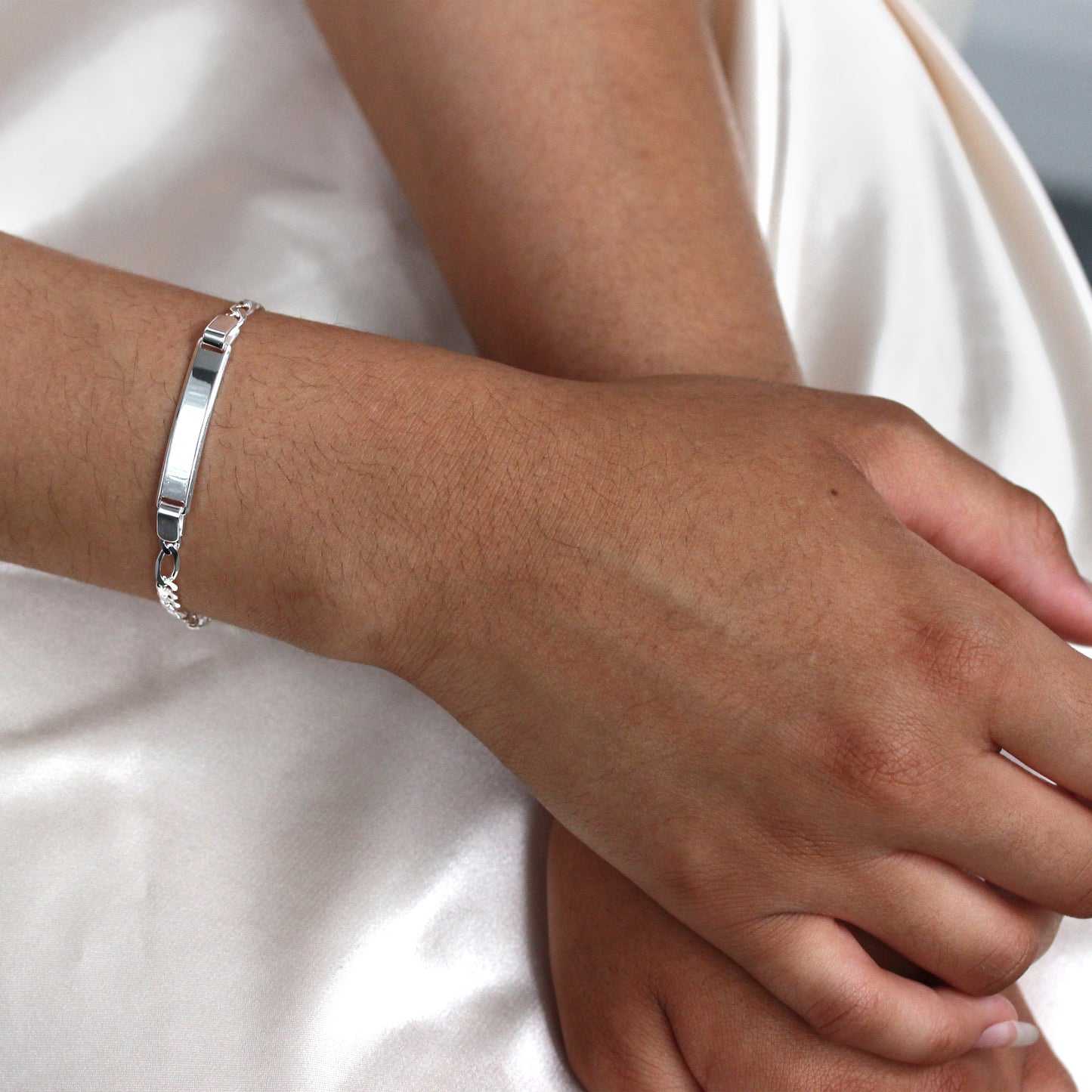 Sterling Silver Figaro ID Identity Bracelet Adult & Child