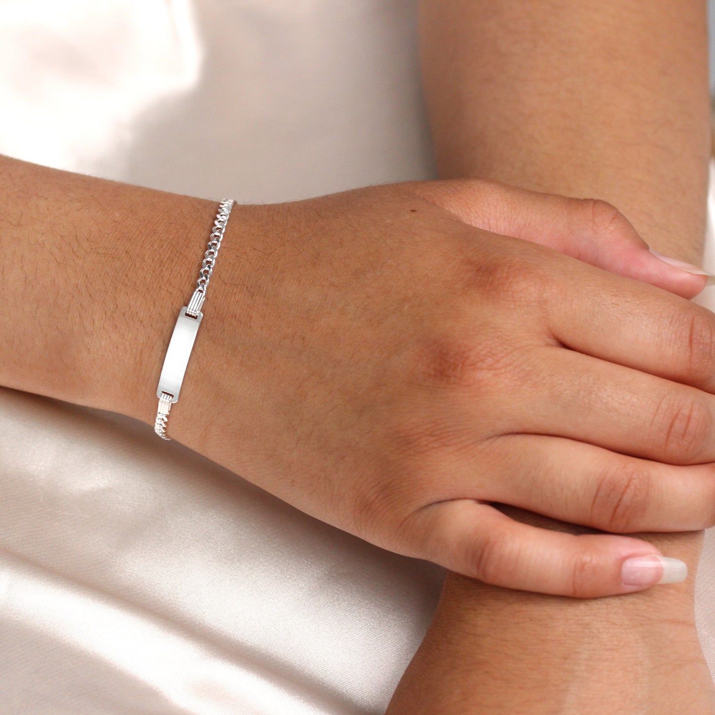 Sterling Silver Curb ID Identity Bracelet Adult & Child