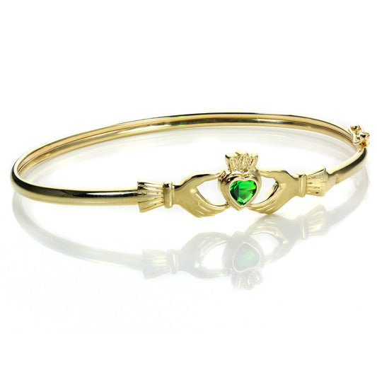 9ct Gold Stone Set Claddagh Bangle