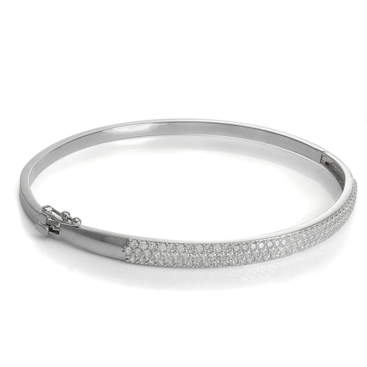 9ct White Gold CZ Crystal Hinged Bangle