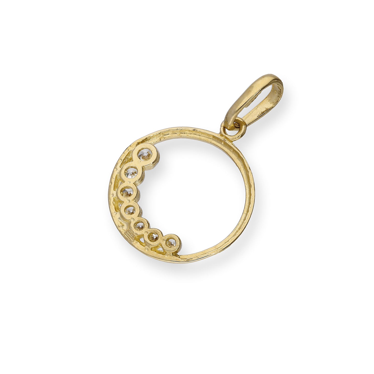9ct Gold & Clear CZ Crystal Cut Out Circle Charm