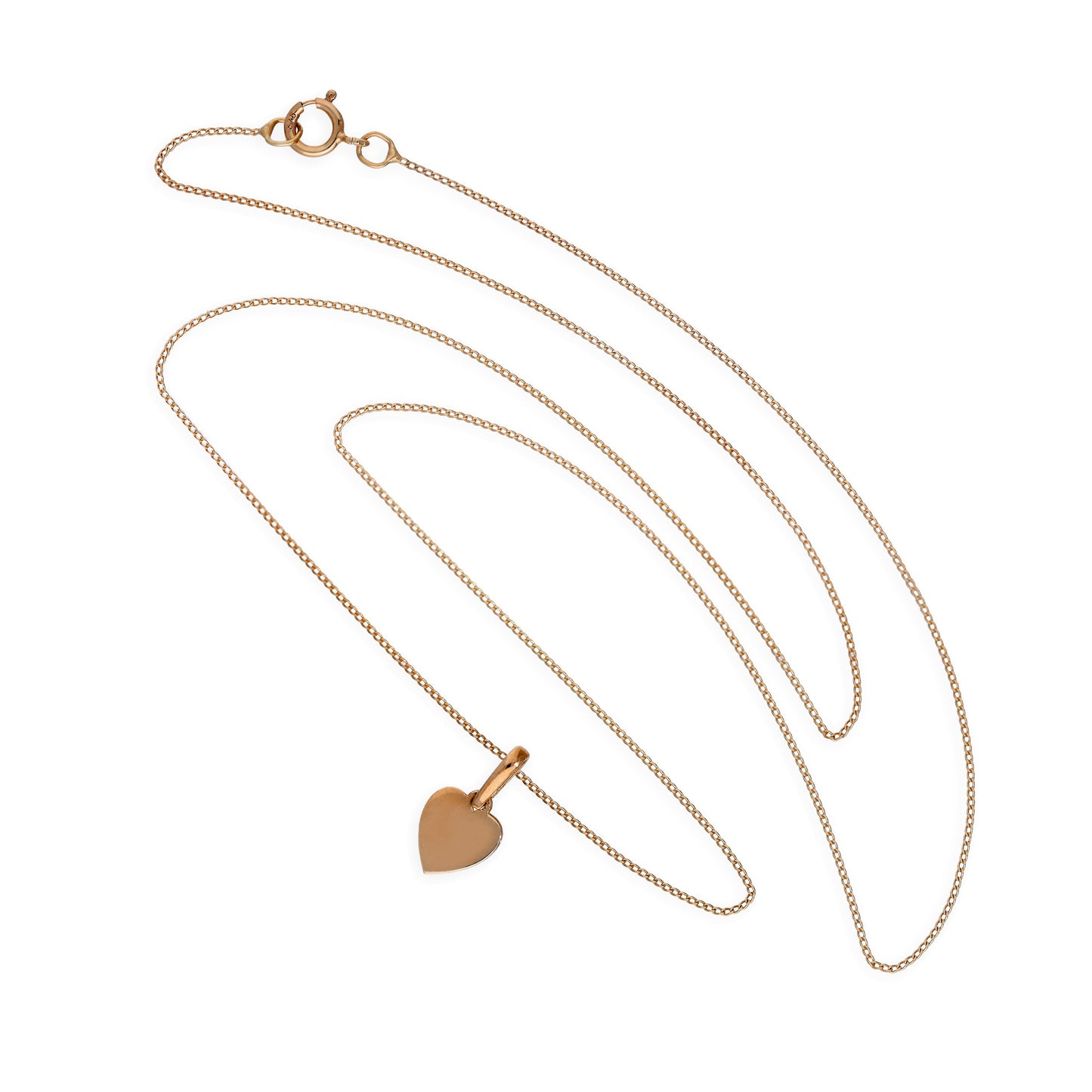 9ct Rose Gold Small Engravable Heart Pendant Necklace 16 - 18 Inches
