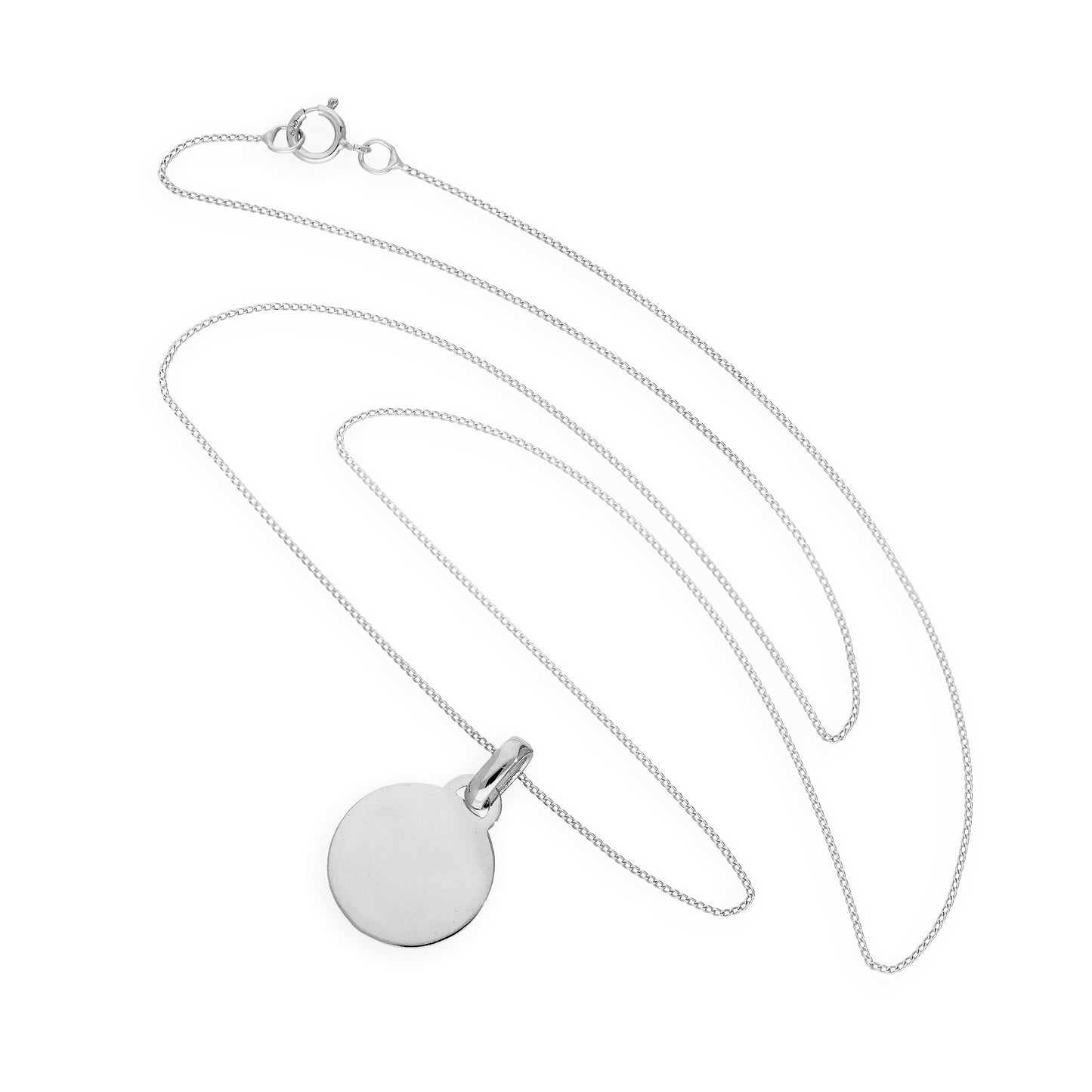 9ct White Gold Small Engravable Circle Pendant Necklace 16 - 20 Inches