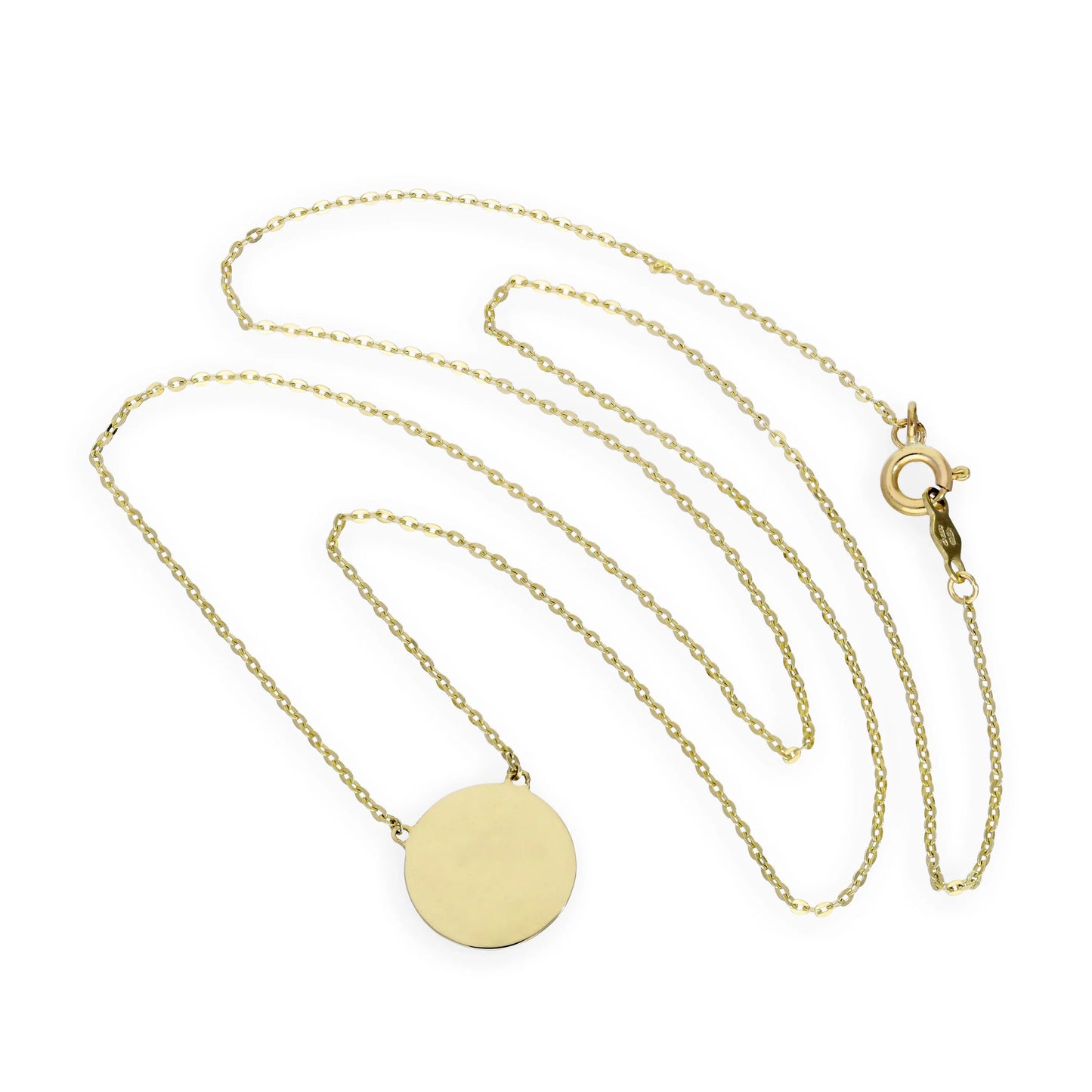 9ct Gold Engravable Round Pendant w 18 Inch Chain