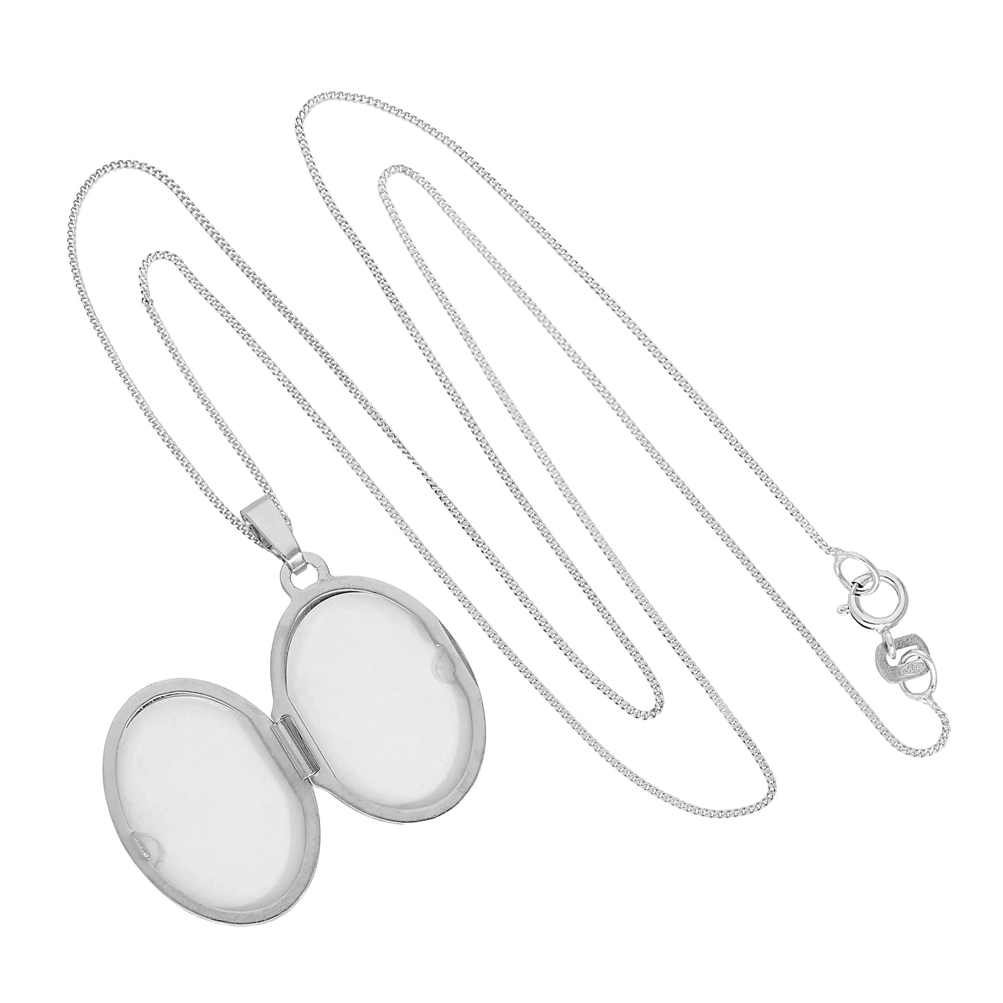 9ct White Gold Engravable Oval Locket with Wavy Design on Chain 16 - 18 Inches